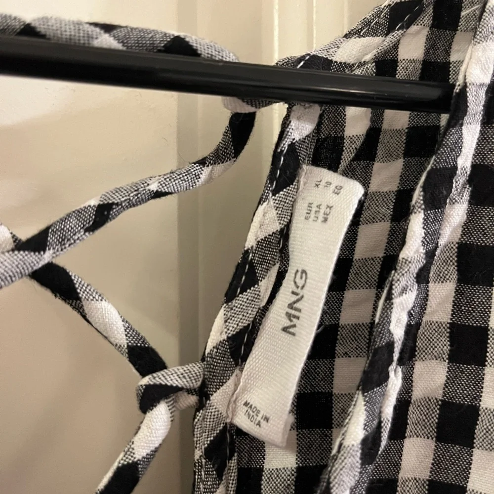 Mango Black & White Gingham V-Neck Open Back Midi Dress - Picture 5 of 6